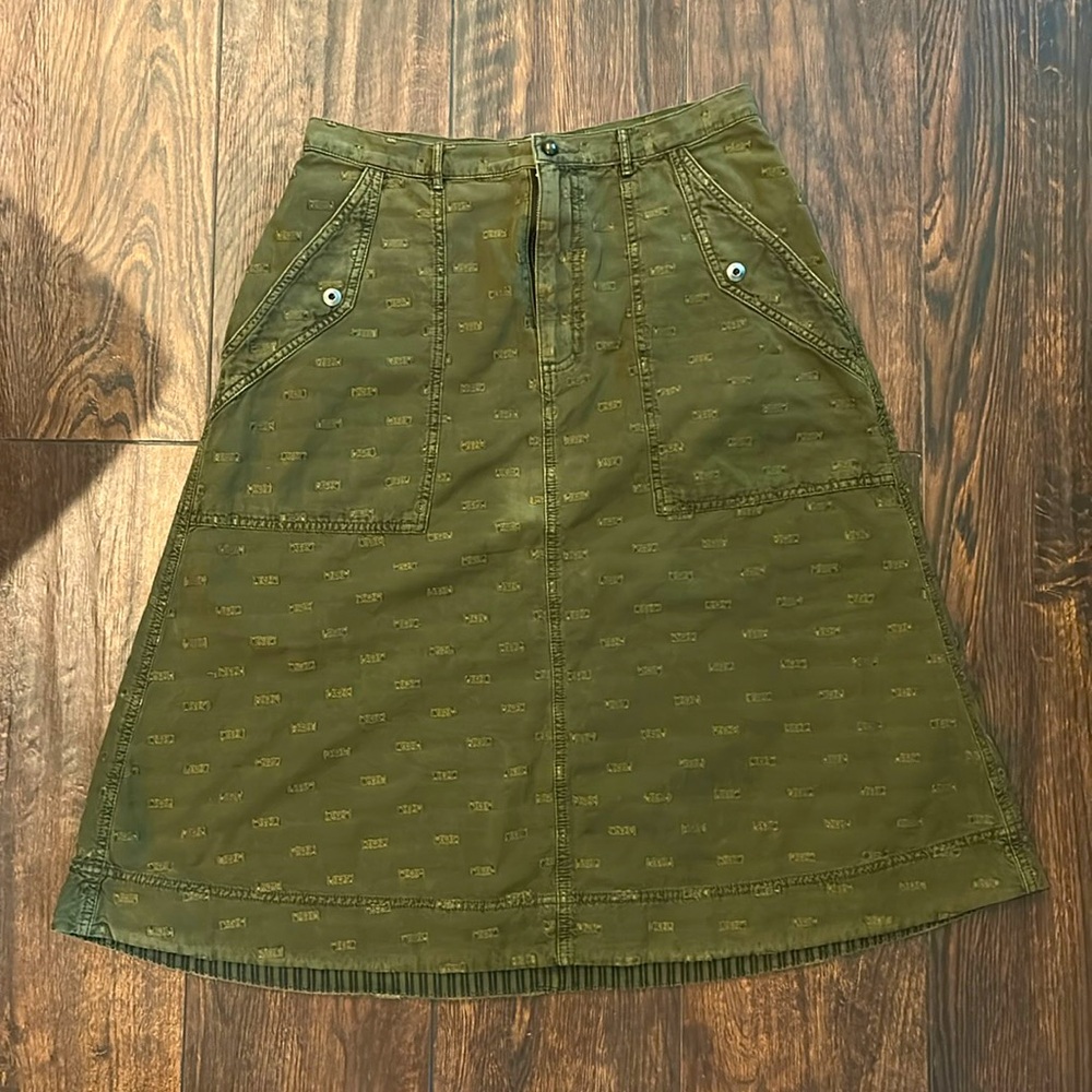 Anthropologie Aubrey Textured Olive Green A-Line Skirt Size 12